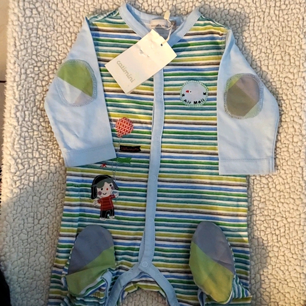 Catimini blue and green striped outfit